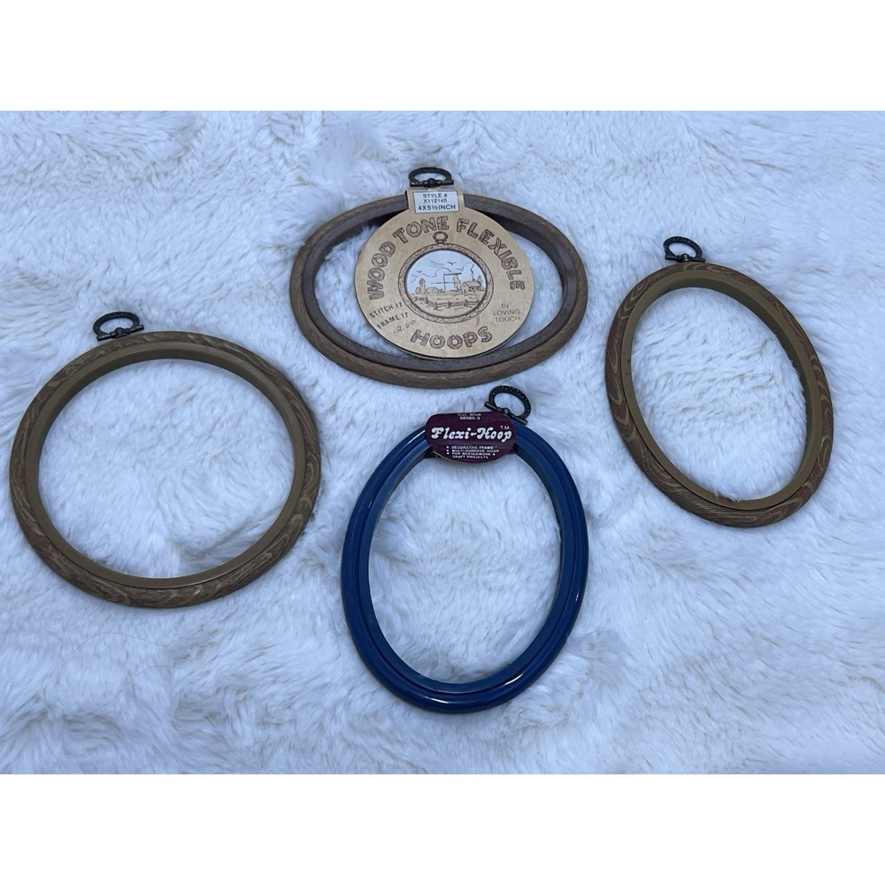 NEW Vintage Flexible Hoop Lot Of 4x5 5 Wood Blue Crafting Stitching Frame